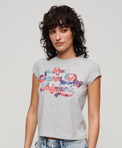 Women's Floral Scripted Cap Sleeve T-Shirt / Flake Marl - Size: 10 - Superdry - Modalova