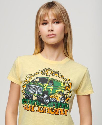 Damen Figurbetontes T-Shirt mit Neonfarbener Motorrad-Grafik - Größe: 36 - Superdry - Modalova