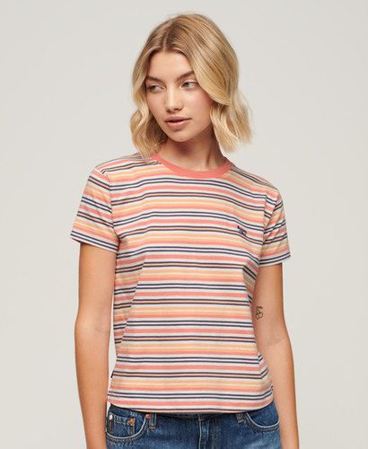 Ladies Slim Fit Essential Logo Striped Fitted T-Shirt, Cream and Coral, Size: 10 - Superdry - Modalova
