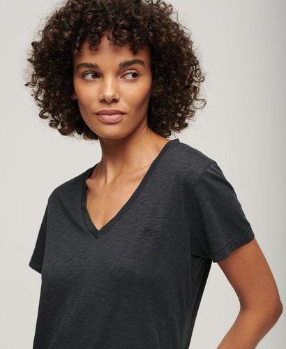 Women's Slub Embroidered V-Neck T-Shirt Grey / Folkstone Grey - Size: 8 - Superdry - Modalova