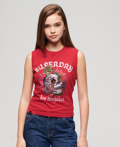 Women's Tattoo Rhinestone Vest Red / Risk Red - Size: 12 - Superdry - Modalova