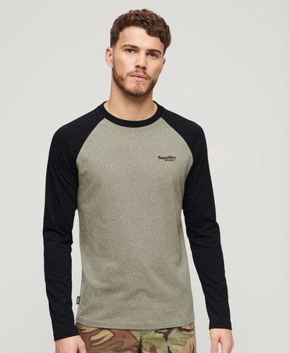 Men's Essential Baseball Long Sleeve Top Black / Ash Olive Marl/Black - Size: L - Superdry - Modalova