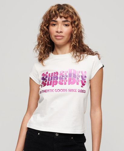 Women's Retro Glitter Logo T-Shirt / Ecru - Size: 10 - Superdry - Modalova
