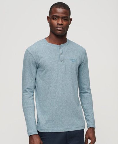 Men's Organic Cotton Vintage Logo Embroidered Henley Top Blue / Bay Blue Marl - Size: L - Superdry - Modalova