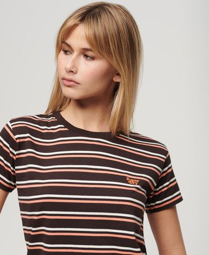 Women's Essential Logo Striped Fitted T-Shirt / Bison Black Stripe - Size: 12 - Superdry - Modalova