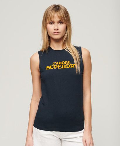 Ladies Slim Fit Logo Print Sport Luxe Graphic Fitted Tank Top, Navy Blue, Size: 12 - Superdry - Modalova
