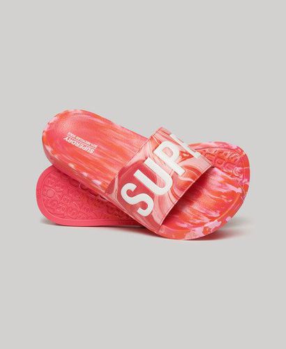 Women's Marble Vegan Pool Sliders Pink / Hyper Fire Pink Aop - Size: 3-4 - Superdry - Modalova