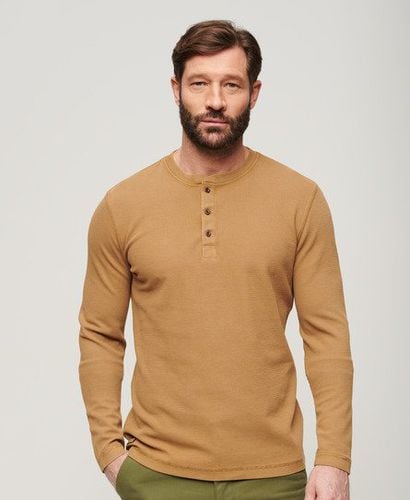 Men's Waffle Long Sleeve Henley Top Brown / Classic Brown Camel - Size: XL - Superdry - Modalova