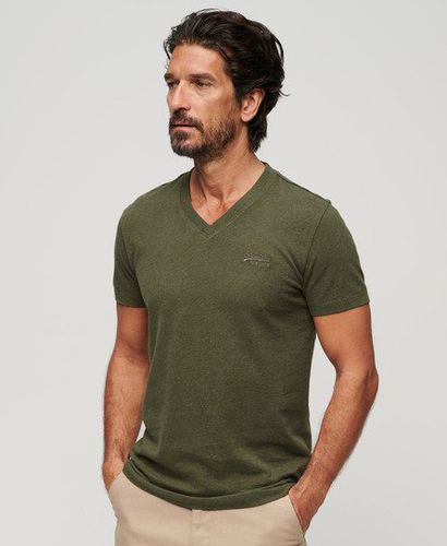 Men's Organic Cotton Essential Logo V Neck T-Shirt / Thrift Olive Marl - Size: XS - Superdry - Modalova