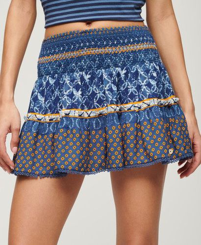 Women's Printed Shirred Mini Skirt Navy / Circular Layer Orange - Size: 16 - Superdry - Modalova