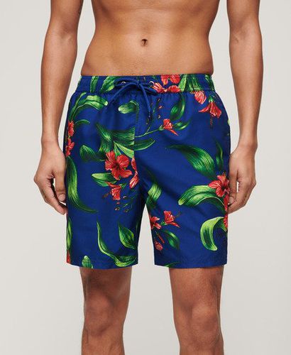 Men's Recycled Hawaiian Print 17-inch Swim Shorts Blue / Hibiscus Royal Blue - Size: L - Superdry - Modalova