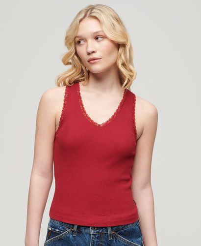 Women's Athletic Essentials Lace Trim Vest Top Red / Barndoor Red - Size: 10-12 - Superdry - Modalova
