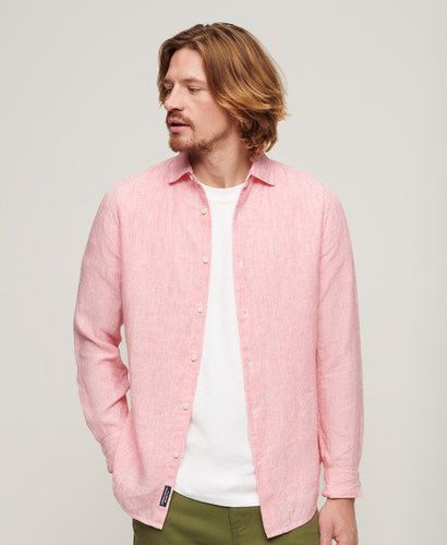 Men's Casual Linen Long Sleeve Shirt Pink / New House Pink Stripe - Size: L - Superdry - Modalova