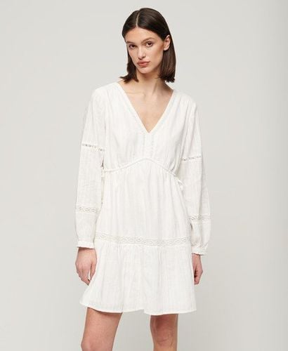 Women's Ibiza Long Sleeve Tiered Mini Dress White / Off White - Size: 12 - Superdry - Modalova