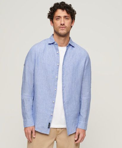 Men's Casual Linen Long Sleeve Shirt Light Blue / Light Blue Chambray - Size: L - Superdry - Modalova