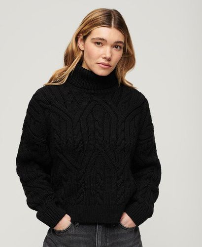 Women's Twist Cable Knit Polo Neck Jumper Black - Size: 14 - Superdry - Modalova