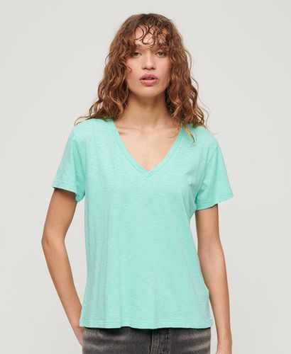 Women's Slub Embroidered V-Neck T-Shirt / Fluro Mint - Size: 12 - Superdry - Modalova