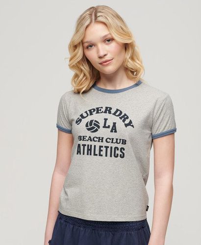 Women's Athletic Essentials Beach Graphic Ringer T-Shirt / Marl - Size: 10 - Superdry - Modalova