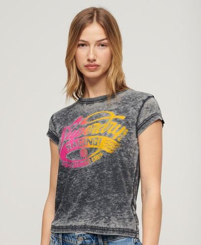 Damen Verblasstes T-Shirt mit Rock-Grafik und Flügelärmeln - Größe: 40 - Superdry - Modalova