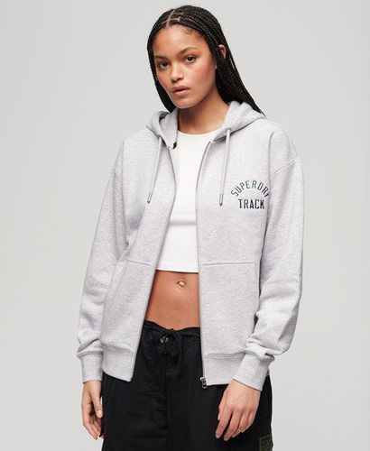 Ladies Embroidered Logo College Boyfriend Zip Hoodie, Grey, Size: 12 - Superdry - Modalova