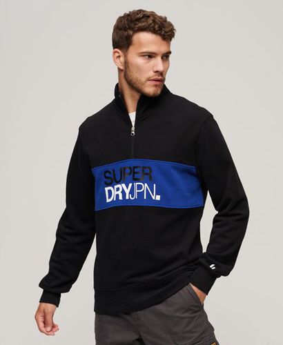 Men's Loose Fit Colour Block Sports Logo Relaxed Half Zip Sweatshirt, Black, Blue and White, Size: XL - Superdry - Modalova