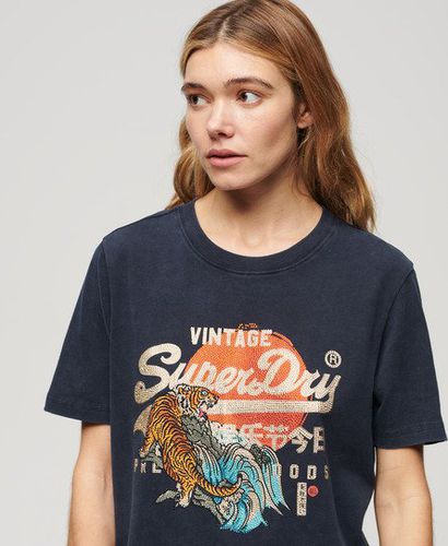 Ladies Classic Tokyo Relaxed T-Shirt, Blue, Size: 8 - Superdry - Modalova