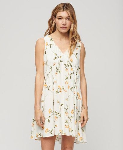 Women's Volume Sleeveless Dress Cream / Peach Rose Print - Size: 8 - Superdry - Modalova