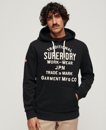 Men's Workwear Flock Graphic Hoodie Black / Nero Black Marl - Size: L - Superdry - Modalova