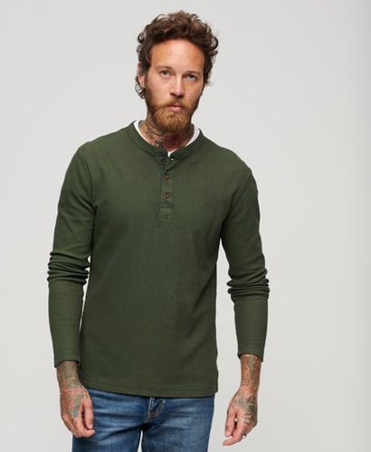 Mens Relaxed Fit Waffle Cotton Henley Top, Green, Size: S - Superdry - Modalova