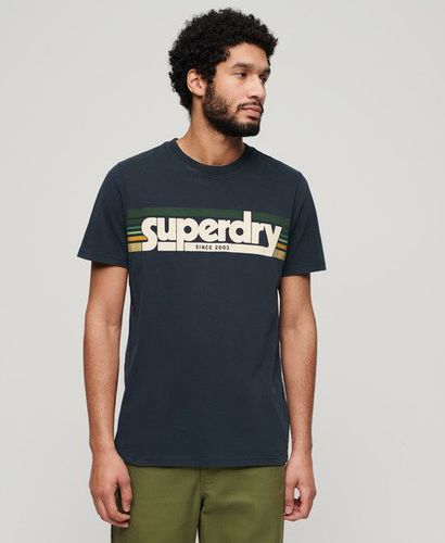 Men's Classic Striped Terrain Logo T-Shirt, Navy Blue and Cream, Size: S - Superdry - Modalova