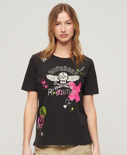 Damen Lässiges Lo-Fi T-Shirt mit Punk-Poster - Größe: 44 - Superdry - Modalova