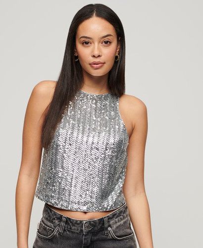 Women's Sleeveless Sequin Racer Top Silver / Silver Chevron Sequin - Size: 16 - Superdry - Modalova