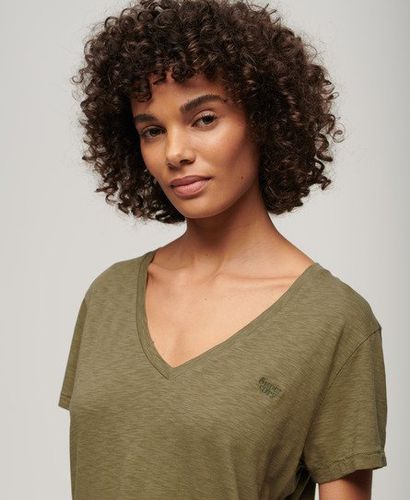 Women's Slub Embroidered V-Neck T-Shirt Green / Tornado Green - Size: 10 - Superdry - Modalova