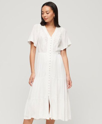 Women's Embroidered Tiered Midi Dress White / Off White - Size: 10 - Superdry - Modalova