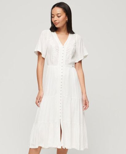 Women's Embroidered Tiered Midi Dress White / Off White - Size: 12 - Superdry - Modalova