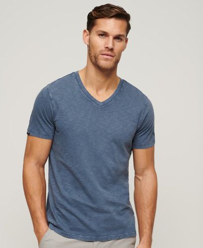 Men's V-Neck Slub Short Sleeve T-Shirt Blue / Dry Slate Blue - Size: XL - Superdry - Modalova
