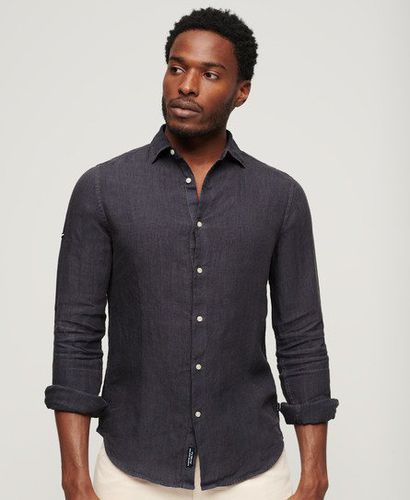 Men's Casual Linen Long Sleeve Shirt / Castlerock Grey - Size: L - Superdry - Modalova