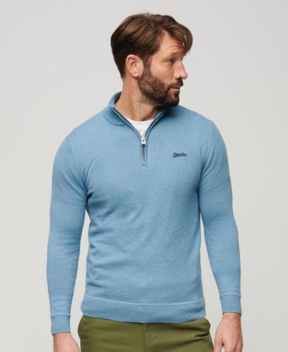 Men's Henley Cotton Cashmere Knitted Jumper Blue / Shell Blue Marl - Size: L - Superdry - Modalova