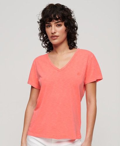 Women's Slub Embroidered V-Neck T-Shirt / Hyper Fire Coral - Size: 8 - Superdry - Modalova