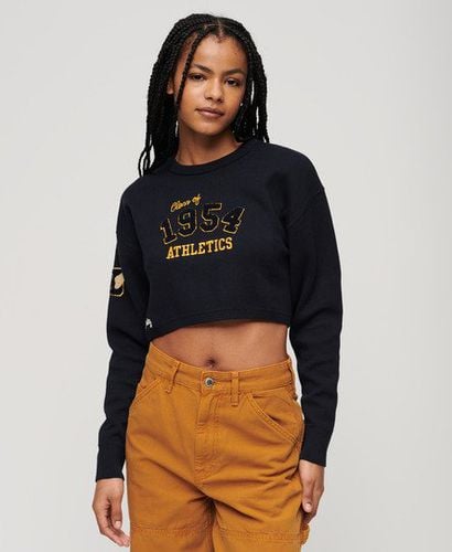 Women's Varsity Cropped Crew Jumper Navy / Rich Navy - Size: 8 - Superdry - Modalova