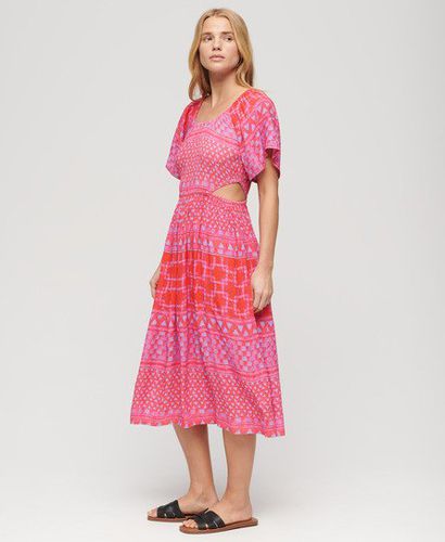 Women's Printed Cut Out Midi Dress Pink / Shibori Layer Pink - Size: 10 - Superdry - Modalova