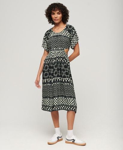 Women's Printed Cut Out Midi Dress Black / Shirbori Layer Mono - Size: 8 - Superdry - Modalova