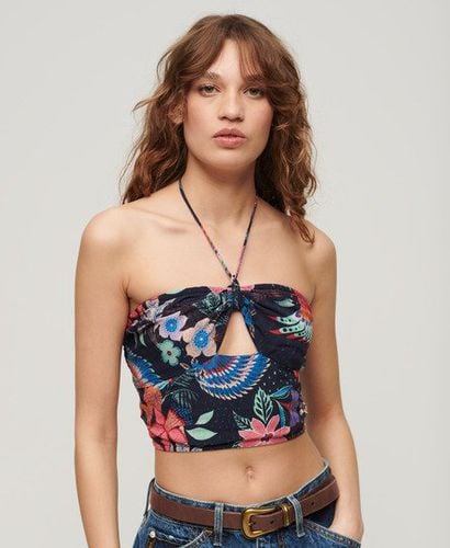 Women's Crop Cut Out Woven Top Dark Blue / Vera Floral Multi - Size: 14 - Superdry - Modalova