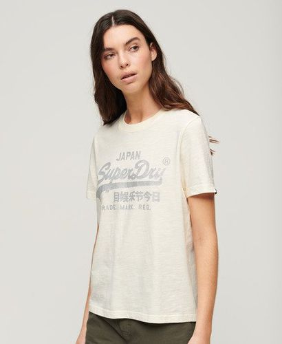 Women's Metallic Logo Relaxed T-Shirt Cream / Cream Slub - Size: 16 - Superdry - Modalova