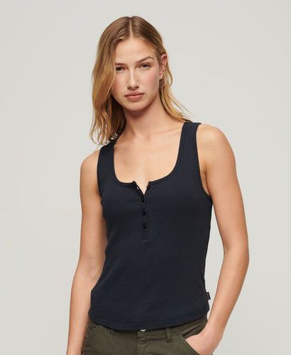 Ladies Slim Fit Ribbed Athletic Essentials Button Down Vest Top, Blue, Size: 10-12 - Superdry - Modalova