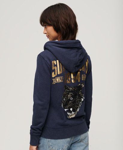 Women's Embellished Archived Zip Hoodie Navy / Rich Navy - Size: 14 - Superdry - Modalova