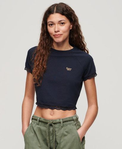 Women's 90s Lace Trim T-Shirt Navy / Eclipse Navy - Size: 12 - Superdry - Modalova