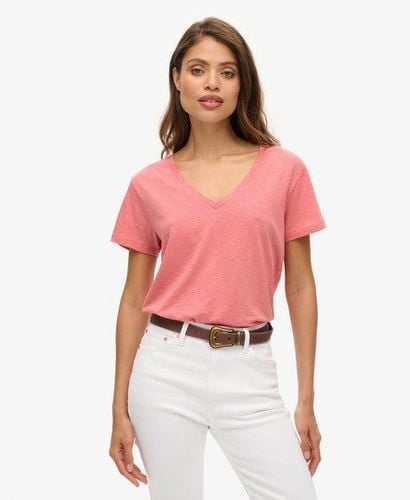 Women's Slub Embroidered V-Neck T-Shirt Pink / Mauveglow Pink - Size: 10 - Superdry - Modalova