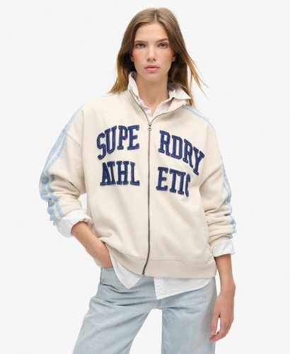 Women's Athletic Essentials Applique Loose Zip Track Top Cream / Turtledove Cream - Size: 16 - Superdry - Modalova