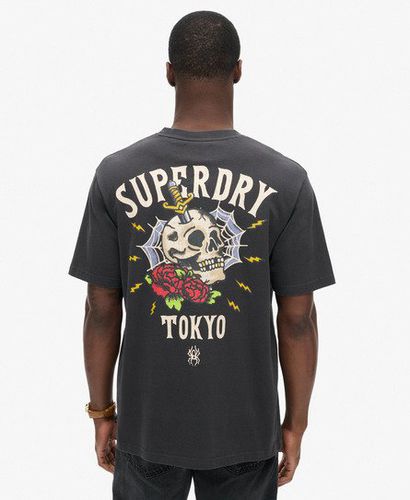 Men's Tattoo Back Graphic Loose Crew Neck T-Shirt, Black, Size: XXL - Superdry - Modalova